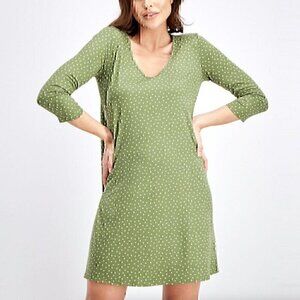 NEW NWT NINE BRITTON STITCH FIX Skylee Brushed Knit Dress Olive Green Polka Dot